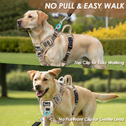No Pull Dog Harness, Heavy Duty No Choke Pet, Yellow Camo, M | Adjustable Soft Padded Dog Vest for Small, Medium and Large Dogs, with 2 Leash Clips and Easy Control Vertical Handle