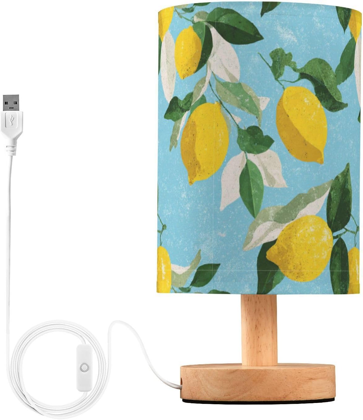 Bedside Table Lamp Lemon Yellow Citrus Fruits (46) Kids Nightstand Lamp Night Light Fabric Shade for Bedroom Living Room Home Office