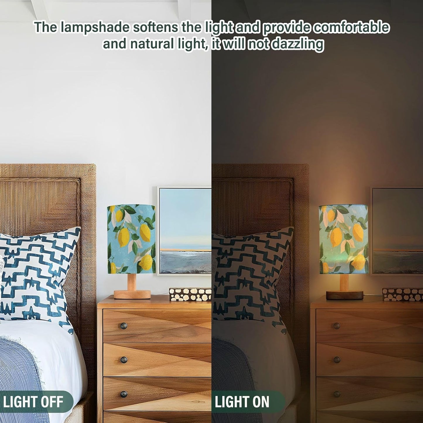 Bedside Table Lamp Lemon Yellow Citrus Fruits (46) Kids Nightstand Lamp Night Light Fabric Shade for Bedroom Living Room Home Office