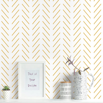 Yellow and White Peel and Stick Wallpaper Modern Herringbone Wallpaper Bathroom 17.7inch x 118.1inch Geometric Removable Contact Paper Peel and Stick Self Adhesive Cabinet Wall Paper Waterproof