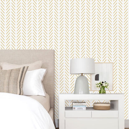 Yellow and White Peel and Stick Wallpaper Modern Herringbone Wallpaper Bathroom 17.7inch x 118.1inch Geometric Removable Contact Paper Peel and Stick Self Adhesive Cabinet Wall Paper Waterproof