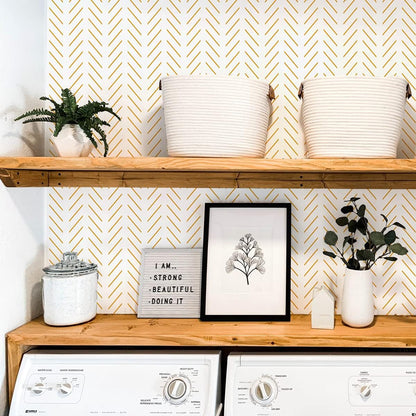Yellow and White Peel and Stick Wallpaper Modern Herringbone Wallpaper Bathroom 17.7inch x 118.1inch Geometric Removable Contact Paper Peel and Stick Self Adhesive Cabinet Wall Paper Waterproof