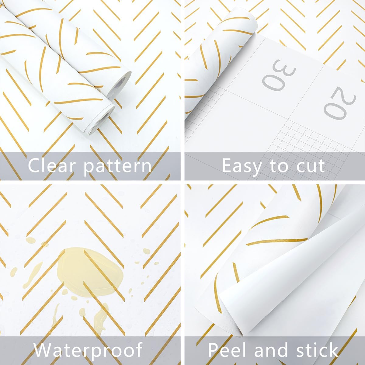 Yellow and White Peel and Stick Wallpaper Modern Herringbone Wallpaper Bathroom 17.7inch x 118.1inch Geometric Removable Contact Paper Peel and Stick Self Adhesive Cabinet Wall Paper Waterproof