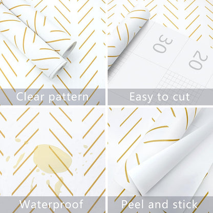 Yellow and White Peel and Stick Wallpaper Modern Herringbone Wallpaper Bathroom 17.7inch x 118.1inch Geometric Removable Contact Paper Peel and Stick Self Adhesive Cabinet Wall Paper Waterproof