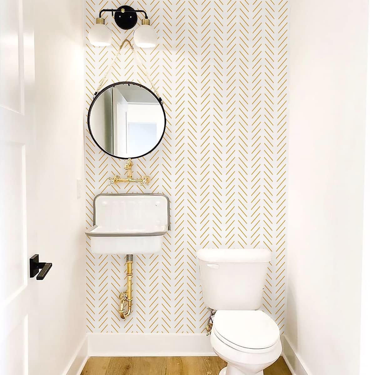 Yellow and White Peel and Stick Wallpaper Modern Herringbone Wallpaper Bathroom 17.7inch x 118.1inch Geometric Removable Contact Paper Peel and Stick Self Adhesive Cabinet Wall Paper Waterproof