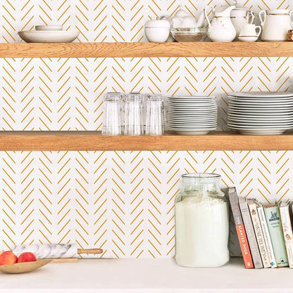 Yellow and White Peel and Stick Wallpaper Modern Herringbone Wallpaper Bathroom 17.7inch x 118.1inch Geometric Removable Contact Paper Peel and Stick Self Adhesive Cabinet Wall Paper Waterproof