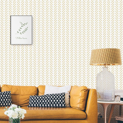 Yellow and White Peel and Stick Wallpaper Modern Herringbone Wallpaper Bathroom 17.7inch x 118.1inch Geometric Removable Contact Paper Peel and Stick Self Adhesive Cabinet Wall Paper Waterproof