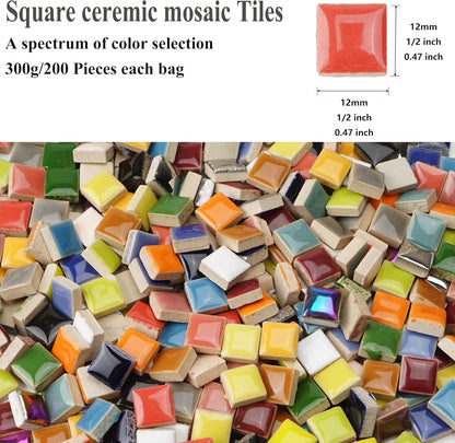 Glazed Ceramic Mosaic Tiles for Crafts,200 Pieces/300g Mosaic Pieces,12mm Square Shapes Glazed Porcelain Tiles for Art Craft Home Garden Decoration,Canary Yellow