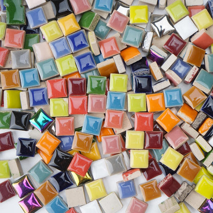 Glazed Ceramic Mosaic Tiles for Crafts,200 Pieces/300g Mosaic Pieces,12mm Square Shapes Glazed Porcelain Tiles for Art Craft Home Garden Decoration,Canary Yellow