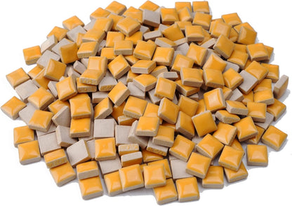 Glazed Ceramic Mosaic Tiles for Crafts,200 Pieces/300g Mosaic Pieces,12mm Square Shapes Glazed Porcelain Tiles for Art Craft Home Garden Decoration,Canary Yellow