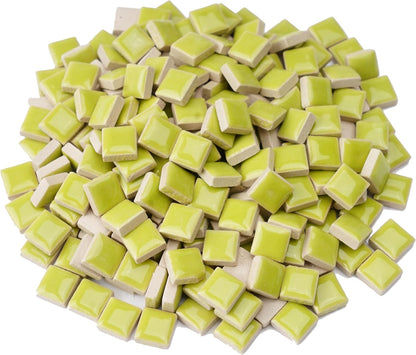 Glazed Ceramic Mosaic Tiles for Crafts,200 Pieces/300g Mosaic Pieces,12mm Square Shapes Glazed Porcelain Tiles for Art Craft Home Garden Decoration,Canary Yellow