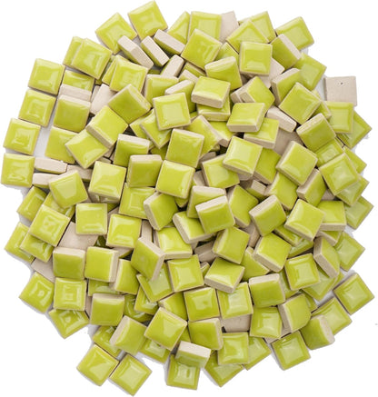 Glazed Ceramic Mosaic Tiles for Crafts,200 Pieces/300g Mosaic Pieces,12mm Square Shapes Glazed Porcelain Tiles for Art Craft Home Garden Decoration,Canary Yellow