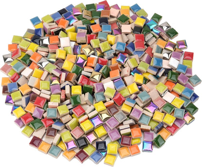 Glazed Ceramic Mosaic Tiles for Crafts,200 Pieces/300g Mosaic Pieces,12mm Square Shapes Glazed Porcelain Tiles for Art Craft Home Garden Decoration,Canary Yellow