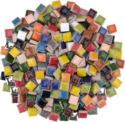 Glazed Ceramic Mosaic Tiles for Crafts,200 Pieces/300g Mosaic Pieces,12mm Square Shapes Glazed Porcelain Tiles for Art Craft Home Garden Decoration,Canary Yellow