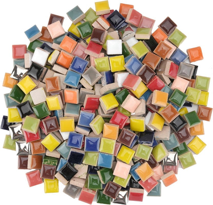 Glazed Ceramic Mosaic Tiles for Crafts,200 Pieces/300g Mosaic Pieces,12mm Square Shapes Glazed Porcelain Tiles for Art Craft Home Garden Decoration,Canary Yellow