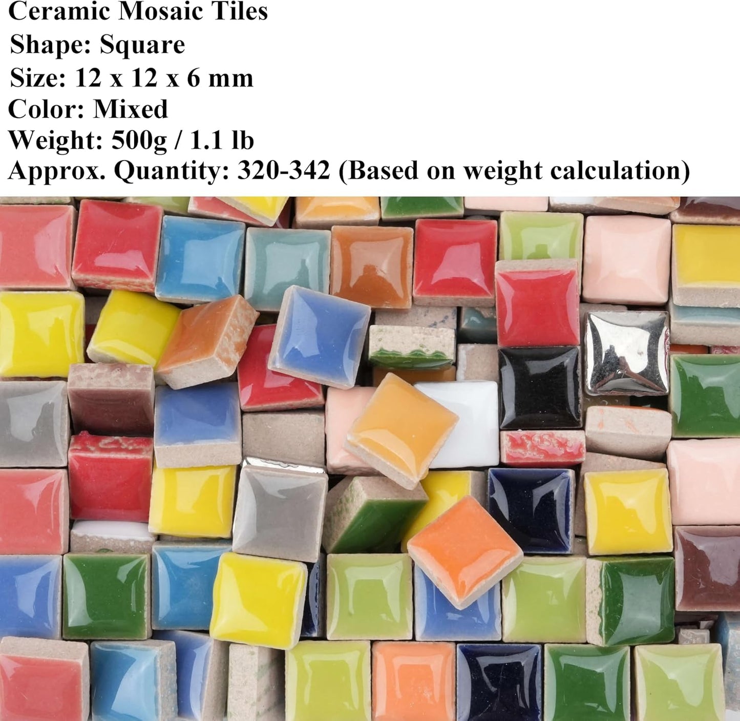 Glazed Ceramic Mosaic Tiles for Crafts,200 Pieces/300g Mosaic Pieces,12mm Square Shapes Glazed Porcelain Tiles for Art Craft Home Garden Decoration,Canary Yellow