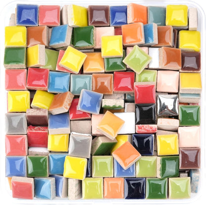 Glazed Ceramic Mosaic Tiles for Crafts,200 Pieces/300g Mosaic Pieces,12mm Square Shapes Glazed Porcelain Tiles for Art Craft Home Garden Decoration,Canary Yellow