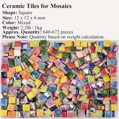Glazed Ceramic Mosaic Tiles for Crafts,200 Pieces/300g Mosaic Pieces,12mm Square Shapes Glazed Porcelain Tiles for Art Craft Home Garden Decoration,Canary Yellow