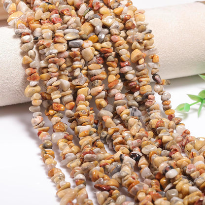 400Pcs 5-8mm Natural Yellow Crazy Lace Agate Chip Stone Beads | Pre-Drilled Irregular Healing Crystal Loose Gemstone Chip Beads for Adult DIY Bracelets, Necklaces, Earrings & Jewelry Making