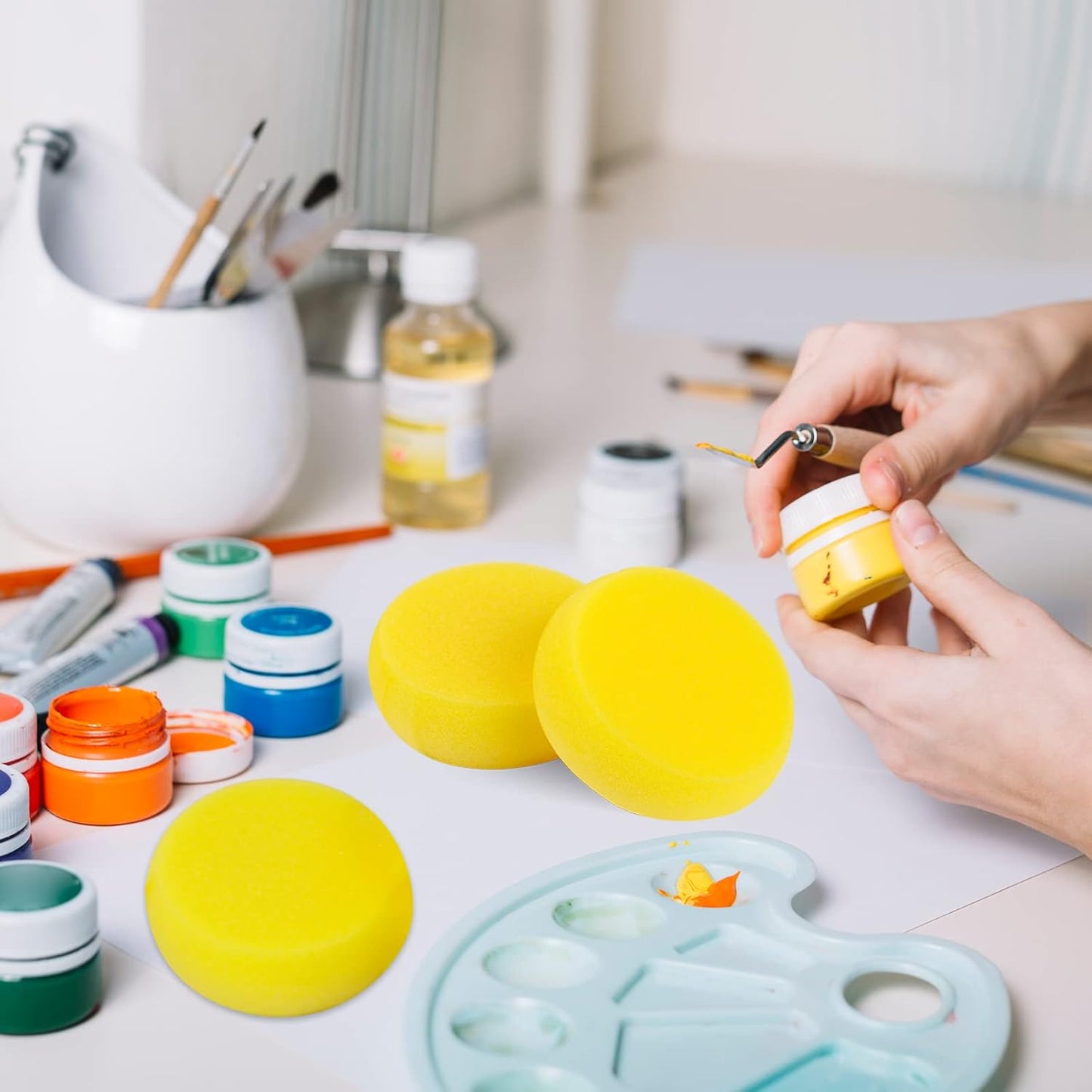 6 Pcs Pottery Sponges, Round Painting Sponge 3inch Yellow Artist Sponges Craft Clay Sponge Watercolor Sponges for Face Painting Pottery Ceramics Art Crafts