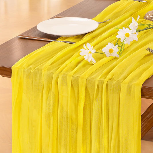 2pcs Yellow Summer Cheesecloth Table Runner Boho Rustic Gauze 120 inch 10FT Cheese Cloth Sheer Runner for Wedding Party Baby Shower Birthday Home Decor
