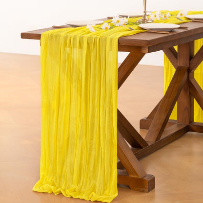 2pcs Yellow Summer Cheesecloth Table Runner Boho Rustic Gauze 120 inch 10FT Cheese Cloth Sheer Runner for Wedding Party Baby Shower Birthday Home Decor