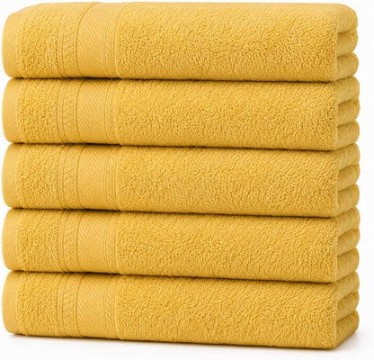Bath Towels 27x52 | Soft & Quick-Dry | Highly Absorbent 100% Ring Spun Cotton Towels for Bathroom, Spa, Home & Hotel Use (Yellow (Pack of 5))