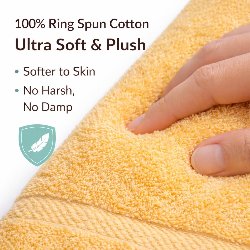 Bath Towels 27x52 | Soft & Quick-Dry | Highly Absorbent 100% Ring Spun Cotton Towels for Bathroom, Spa, Home & Hotel Use (Yellow (Pack of 5))
