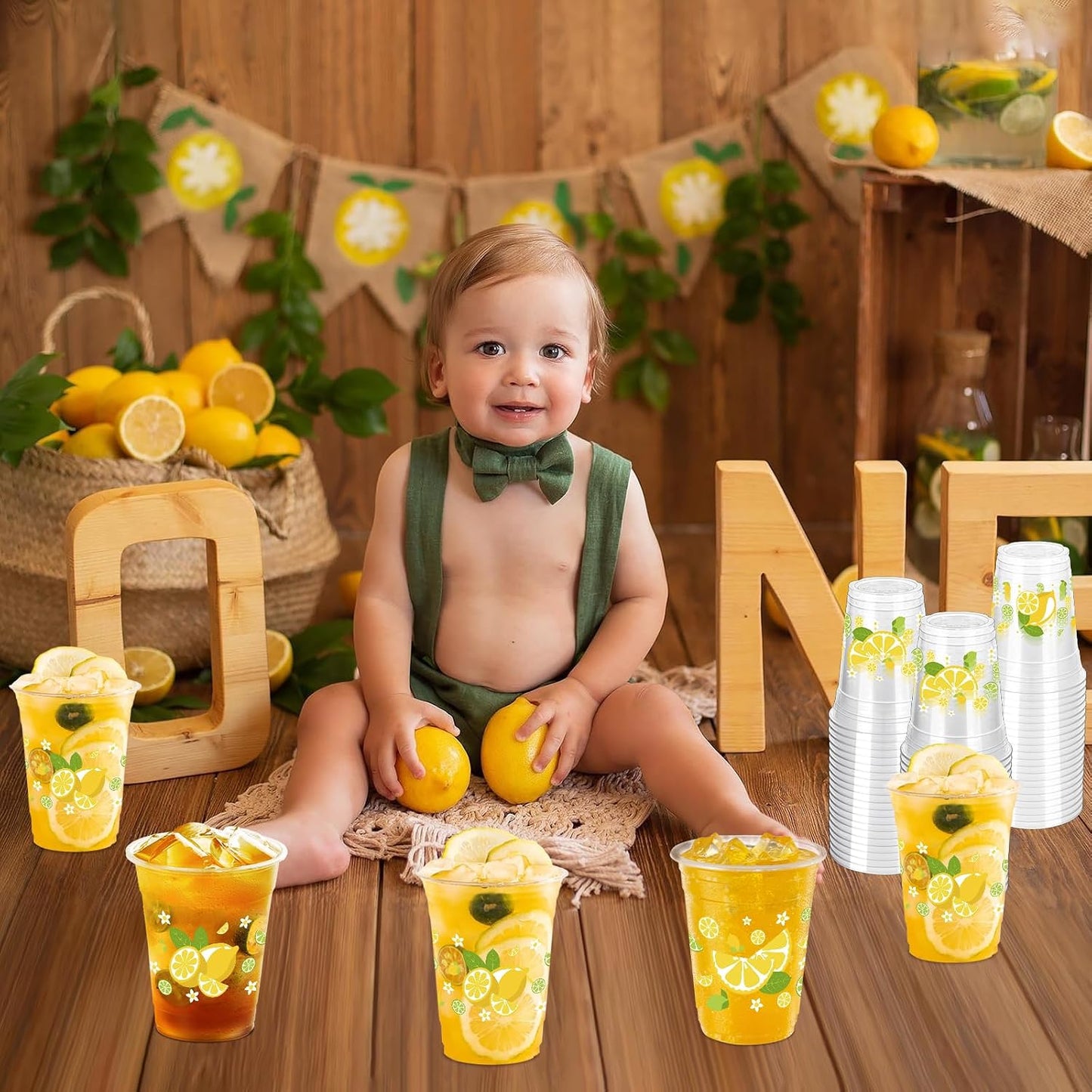 100 Pcs Lemon Plastic Cups,12 oz Summer Yellow Lemon Disposable Clear Plastic Cups Lemons Theme Party Drinking Cup Hawaiian Luau Party Cup for Birthday Wedding Bridal Baby Shower Supplies