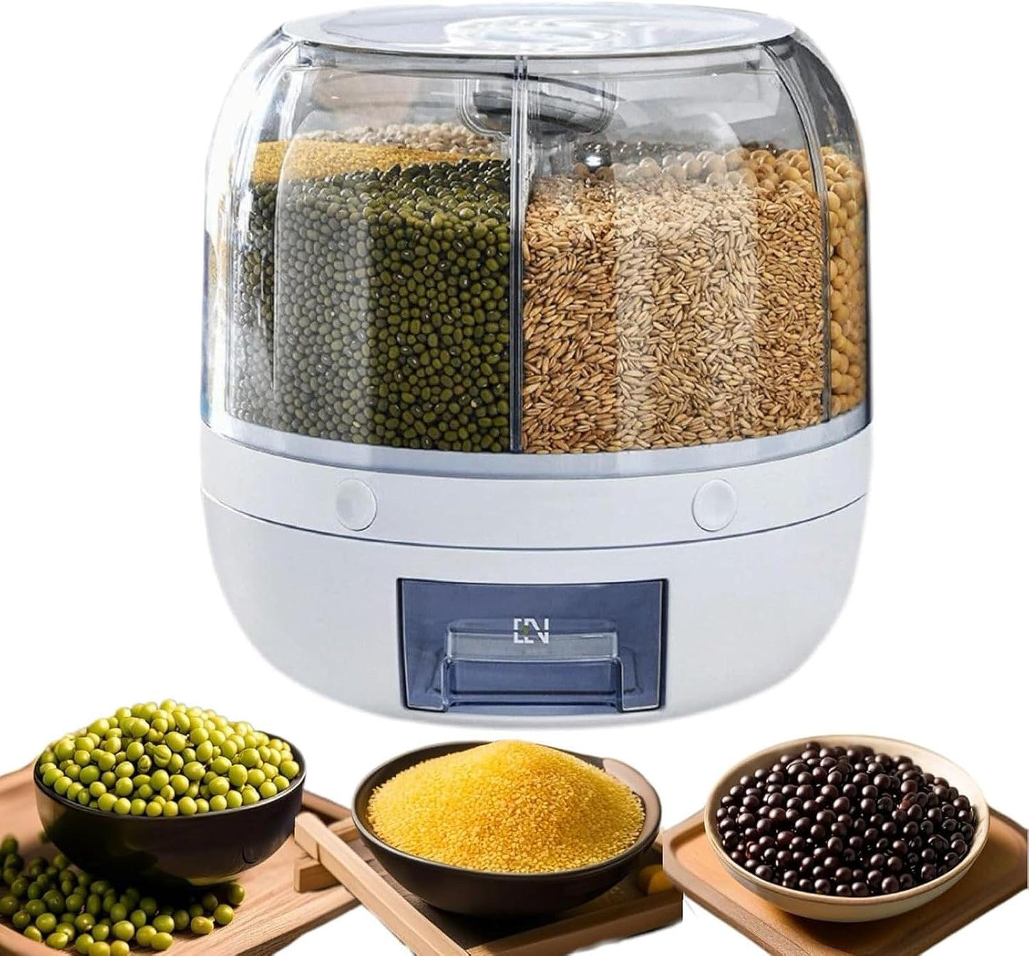 6 Grid Rotating Dry Storage, Cereal Storage Container Dispenser Countertop, Grain Organizer and Dispensers Round 360 Food Rotating Dispensers for Store Rice, Red Beans, Yellow Beans