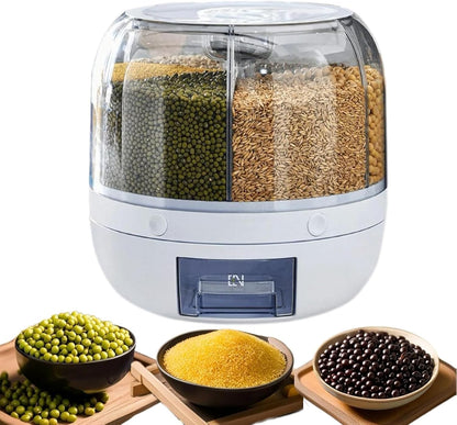 6 Grid Rotating Dry Storage, Cereal Storage Container Dispenser Countertop, Grain Organizer and Dispensers Round 360 Food Rotating Dispensers for Store Rice, Red Beans, Yellow Beans