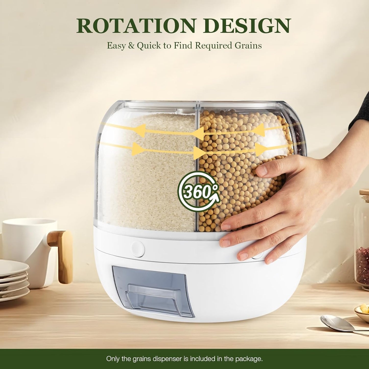6 Grid Rotating Dry Storage, Cereal Storage Container Dispenser Countertop, Grain Organizer and Dispensers Round 360 Food Rotating Dispensers for Store Rice, Red Beans, Yellow Beans