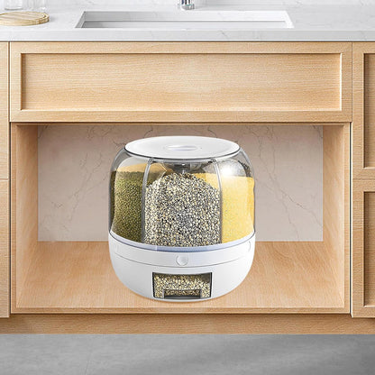 6 Grid Rotating Dry Storage, Cereal Storage Container Dispenser Countertop, Grain Organizer and Dispensers Round 360 Food Rotating Dispensers for Store Rice, Red Beans, Yellow Beans