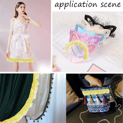 11m Yellow Sequin Chiffon Lace Edge Trim Gathered Ruffle Elastic Organza Fabric Ribbon 3cm Pleated Mesh Stretch Fringe Trim for Cloth Craft Sewing Embroidered Wedding Party Decor