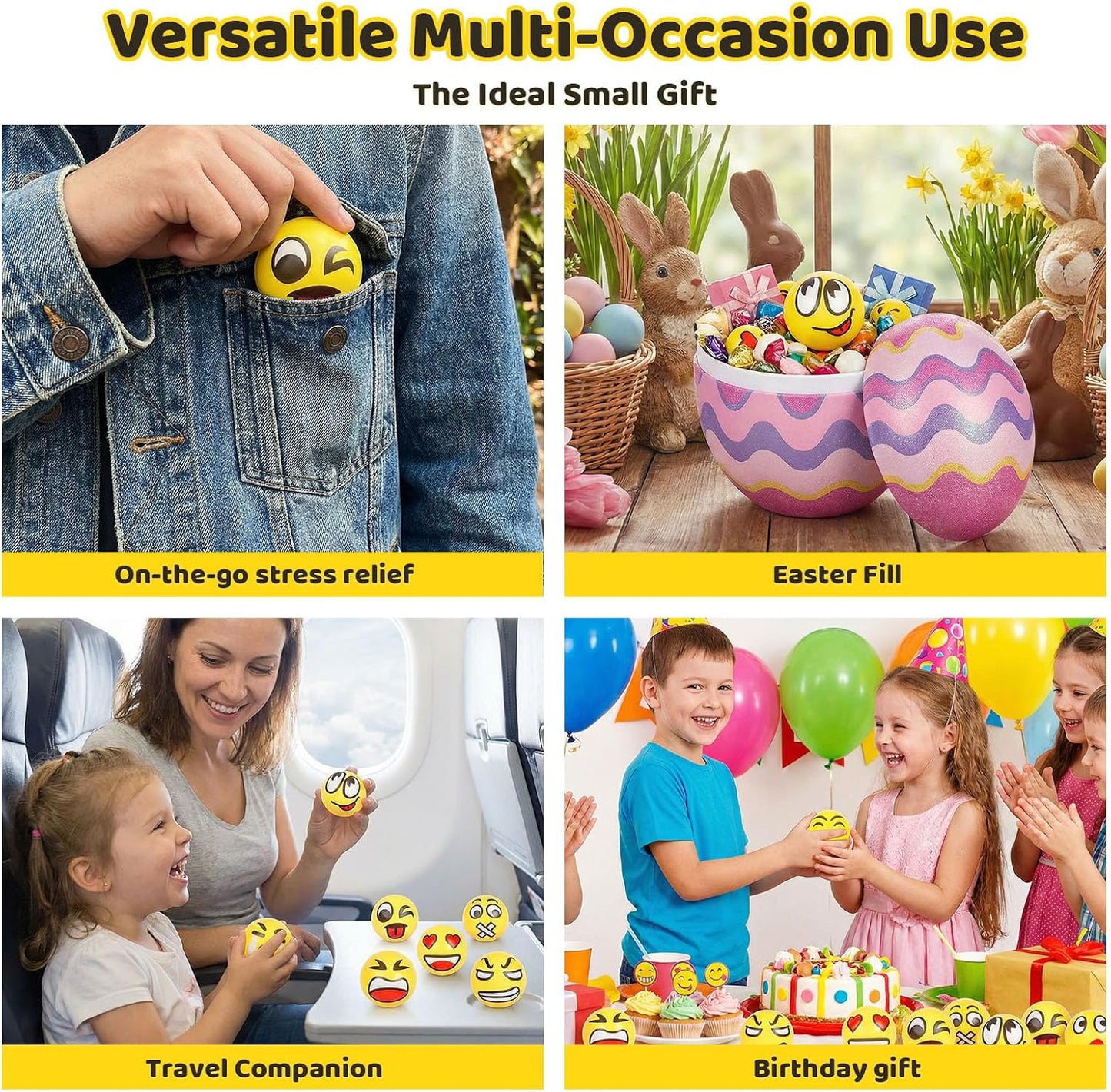 24PCS Stress Balls Bulk for Party Favors, 2.5 Inch Squishy Toys | Face Foam Squeeze Toys for Kids and Adult, Stress Relief Gifts for Coworkers, Classroom Prizes, Goodie Bag Stuffers