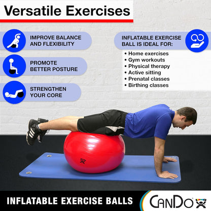 Inflatable Exercise Ball Yellow 18" Durable Extra Thick Non-Slip Stability Ball for Core Workouts Yoga Pilates Active Seating Physical Therapy Pregnancy Home Gym Flexibility