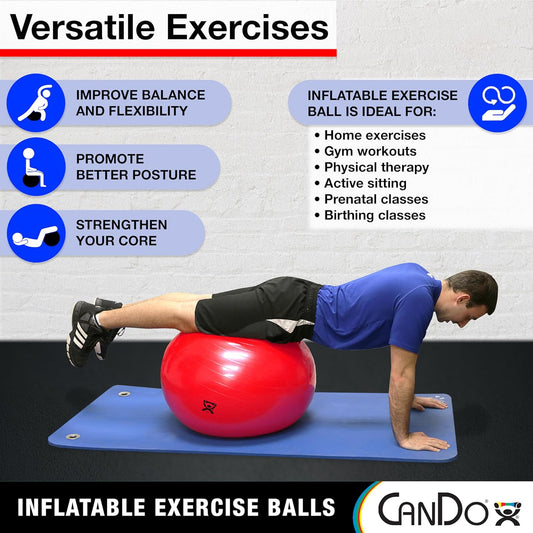 Inflatable Exercise Ball Yellow 18" Durable Extra Thick Non-Slip Stability Ball for Core Workouts Yoga Pilates Active Seating Physical Therapy Pregnancy Home Gym Flexibility