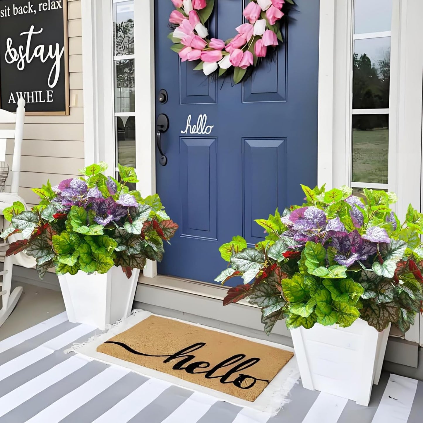 Artificial Plants Fake Greenery for Outdoor Outside Porch Summer Decoration | Faux Heuchera UV Resistant Look Real Silk Shrubs Bushes for Planters Patio Pots Yard Window Box, 6 Bundles