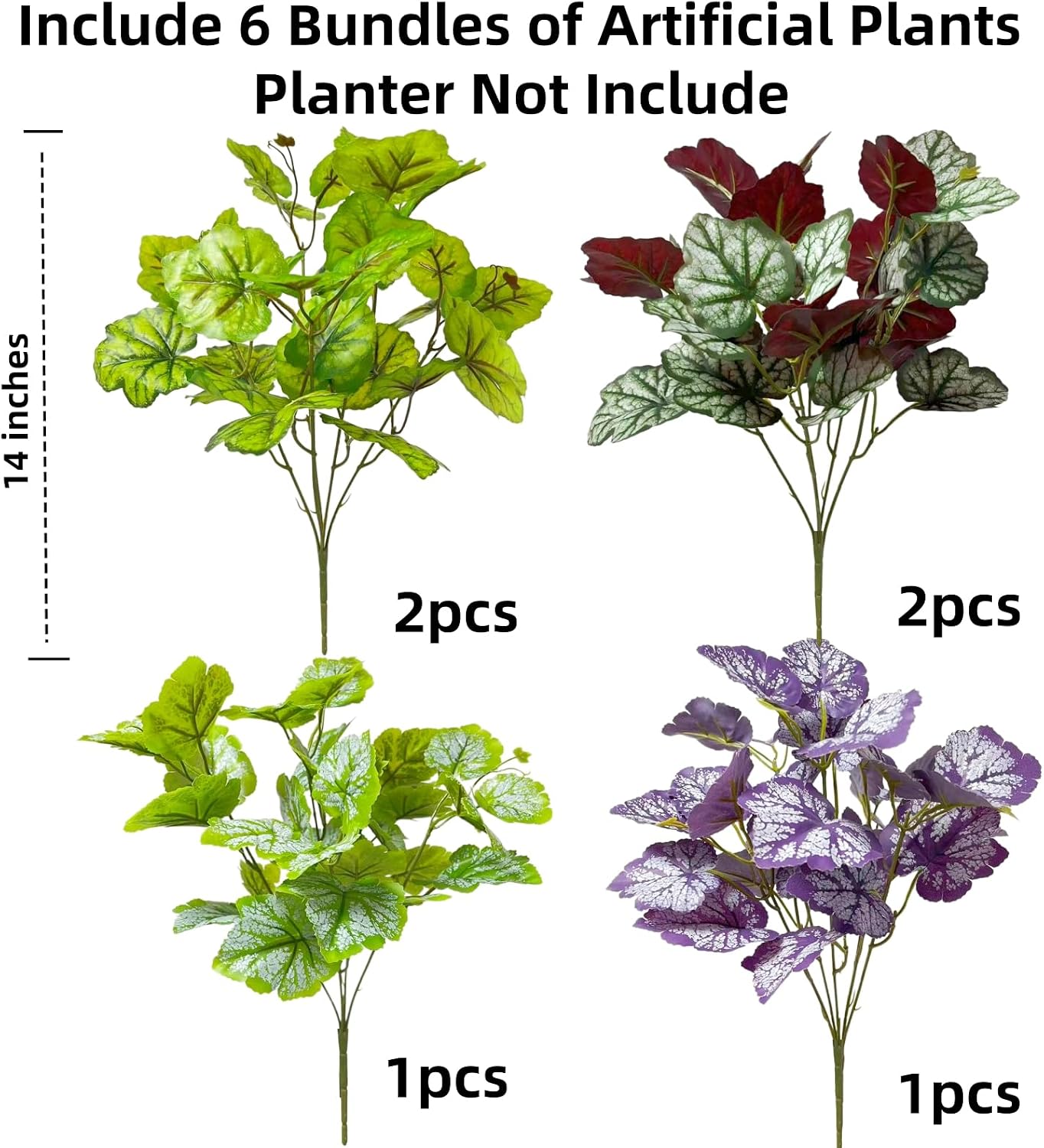 Artificial Plants Fake Greenery for Outdoor Outside Porch Summer Decoration | Faux Heuchera UV Resistant Look Real Silk Shrubs Bushes for Planters Patio Pots Yard Window Box, 6 Bundles