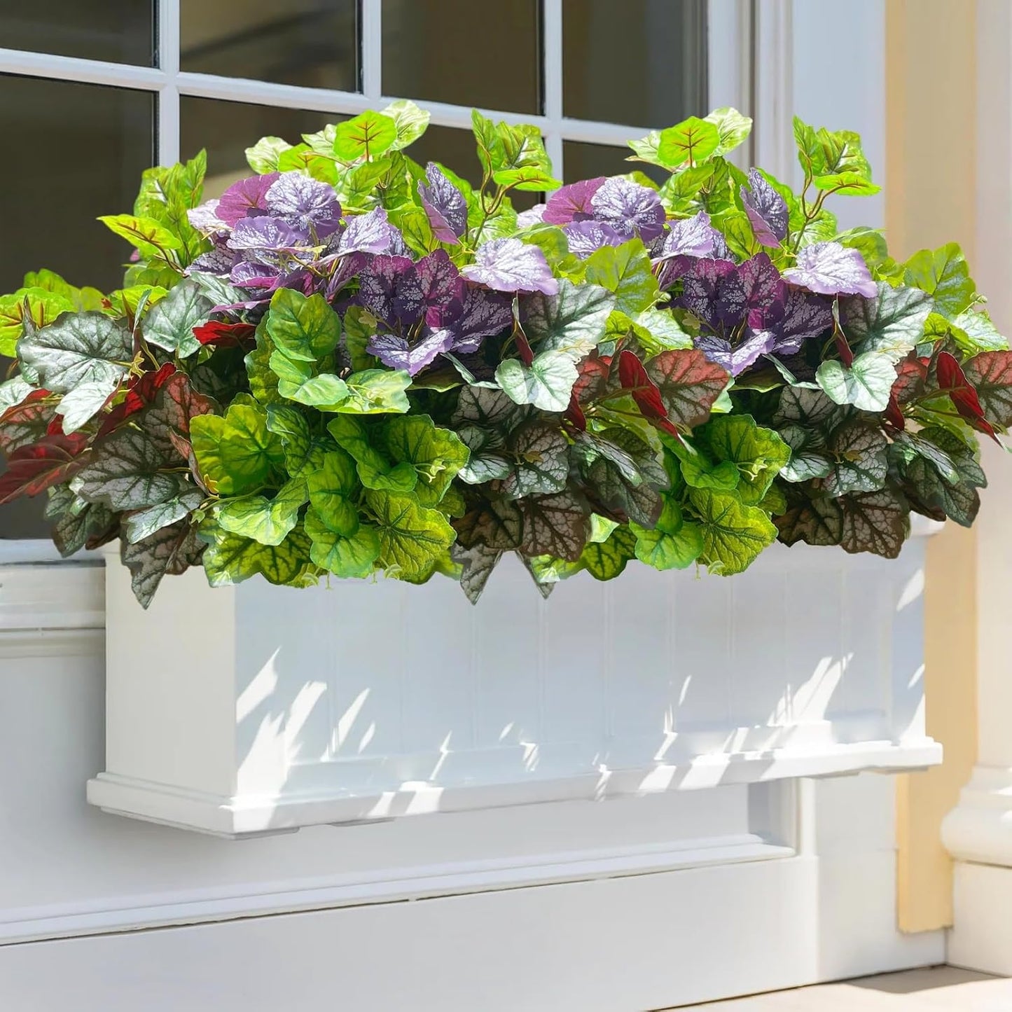 Artificial Plants Fake Greenery for Outdoor Outside Porch Summer Decoration | Faux Heuchera UV Resistant Look Real Silk Shrubs Bushes for Planters Patio Pots Yard Window Box, 6 Bundles