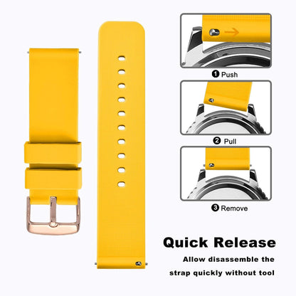 WOCCI 18mm Silicone Watch Band with Rose Gold Buckle, Soft Rubber Replacement Straps with Quick Release (Yellow)