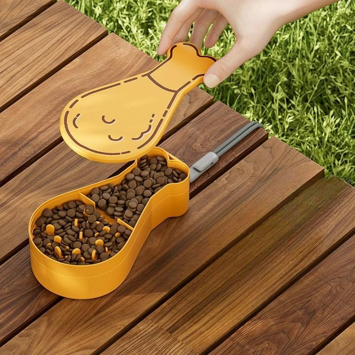Portable Pet Feeder for Dogs & Cats, Lightweight Hiking/Camping/Road Trip Food & Water Bowl with Lanyard, Cute Bone Shape (Yellow)