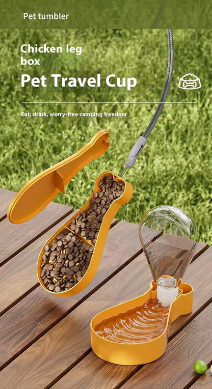 Portable Pet Feeder for Dogs & Cats, Lightweight Hiking/Camping/Road Trip Food & Water Bowl with Lanyard, Cute Bone Shape (Yellow)