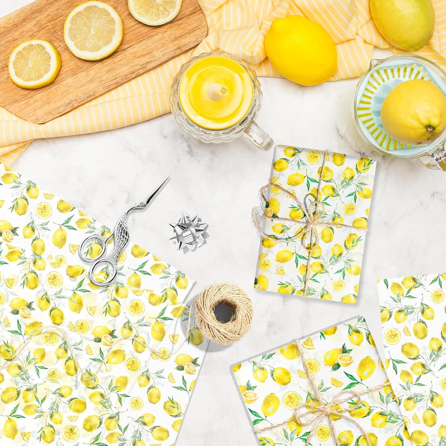 100 Sheets 20 x 14 Inch Lemon Pattern Tissue Paper, Yellow Citrus Fruit Printed Decorative Wrapping Tissue Paper, Art Tissue Paper for Gift Bags, Birthday Party, Baby Shower, Summer Spring Holidays