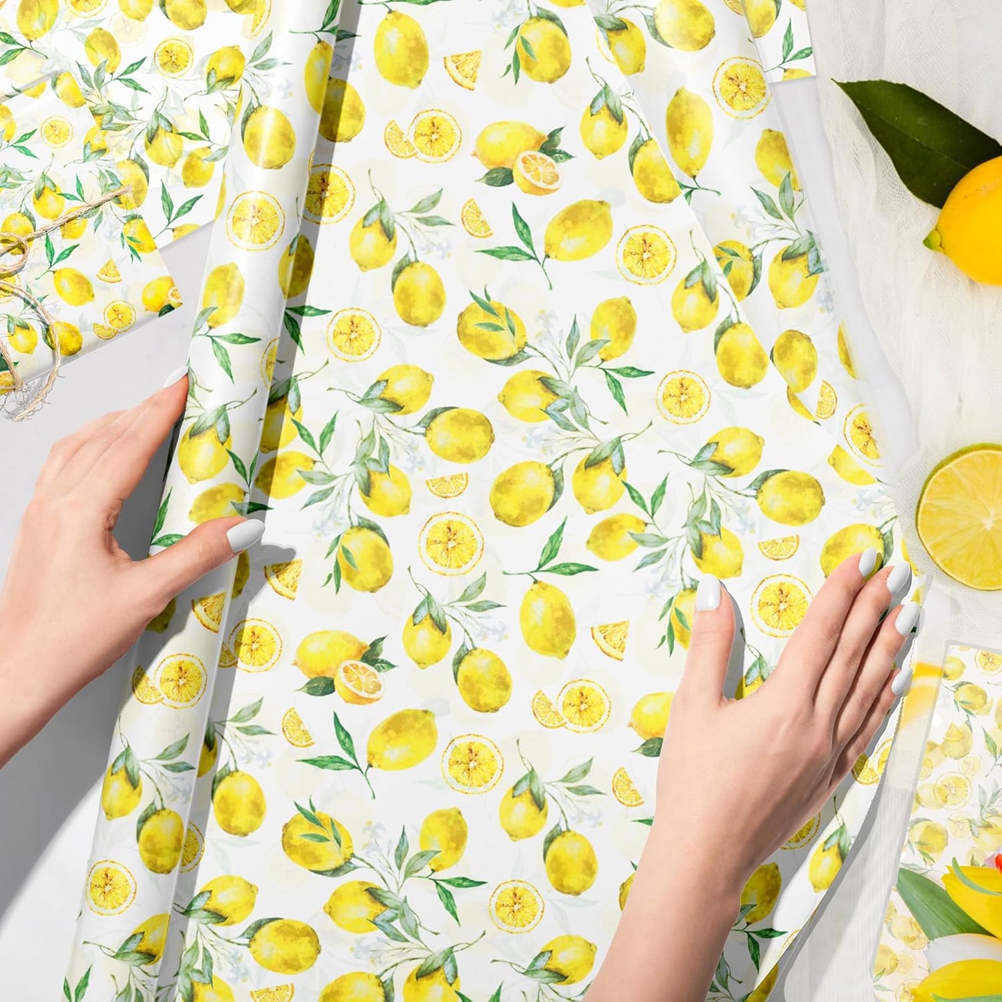 100 Sheets 20 x 14 Inch Lemon Pattern Tissue Paper, Yellow Citrus Fruit Printed Decorative Wrapping Tissue Paper, Art Tissue Paper for Gift Bags, Birthday Party, Baby Shower, Summer Spring Holidays