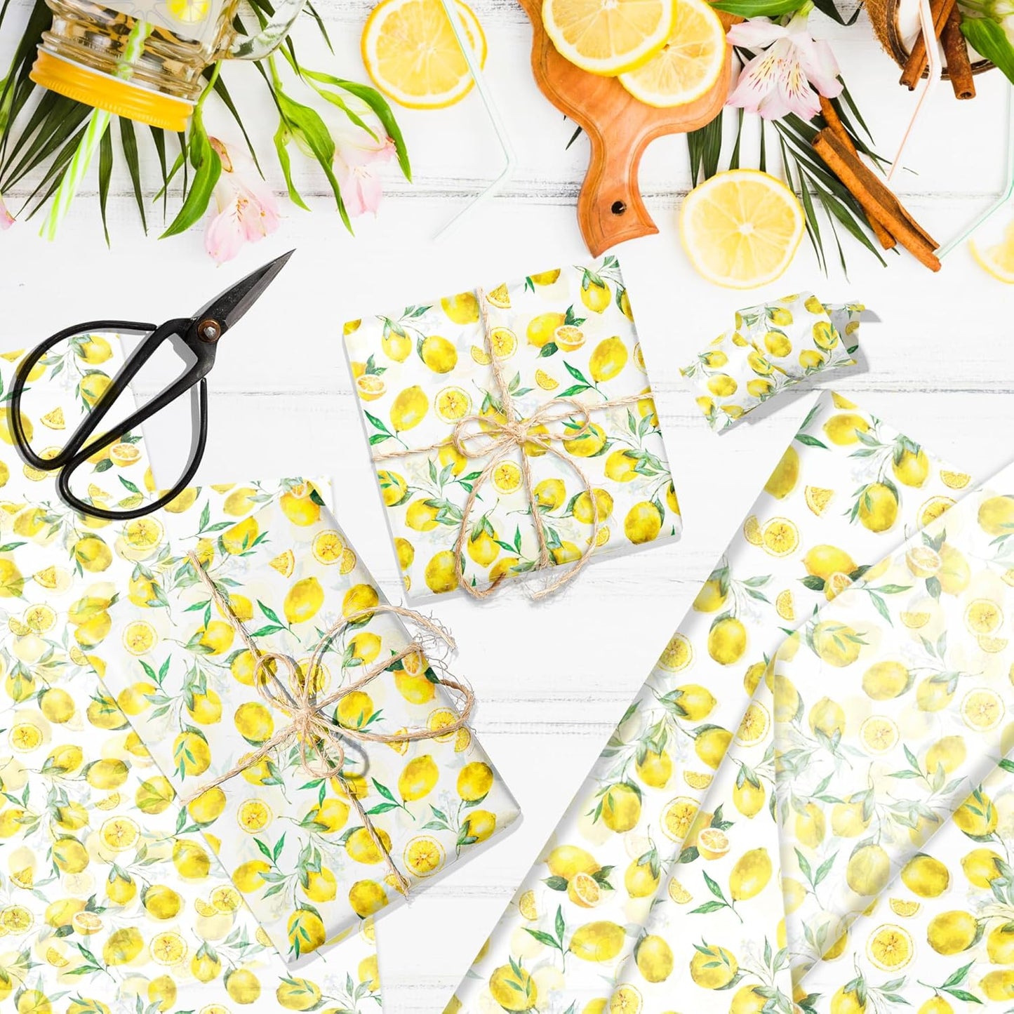 100 Sheets 20 x 14 Inch Lemon Pattern Tissue Paper, Yellow Citrus Fruit Printed Decorative Wrapping Tissue Paper, Art Tissue Paper for Gift Bags, Birthday Party, Baby Shower, Summer Spring Holidays