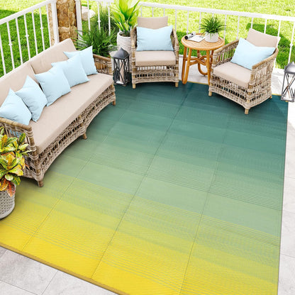 8x10ft Ombre Outdoor Rug for Patios Clearance, Waterproof Camping Rug for Outside RV, Plastic Straw Outside Rugs, Large Outdoor Area Rug for Garden, Camper(Yellow&Green,8'x10')