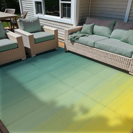 8x10ft Ombre Outdoor Rug for Patios Clearance, Waterproof Camping Rug for Outside RV, Plastic Straw Outside Rugs, Large Outdoor Area Rug for Garden, Camper(Yellow&Green,8'x10')