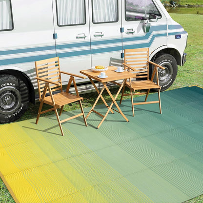 8x10ft Ombre Outdoor Rug for Patios Clearance, Waterproof Camping Rug for Outside RV, Plastic Straw Outside Rugs, Large Outdoor Area Rug for Garden, Camper(Yellow&Green,8'x10')