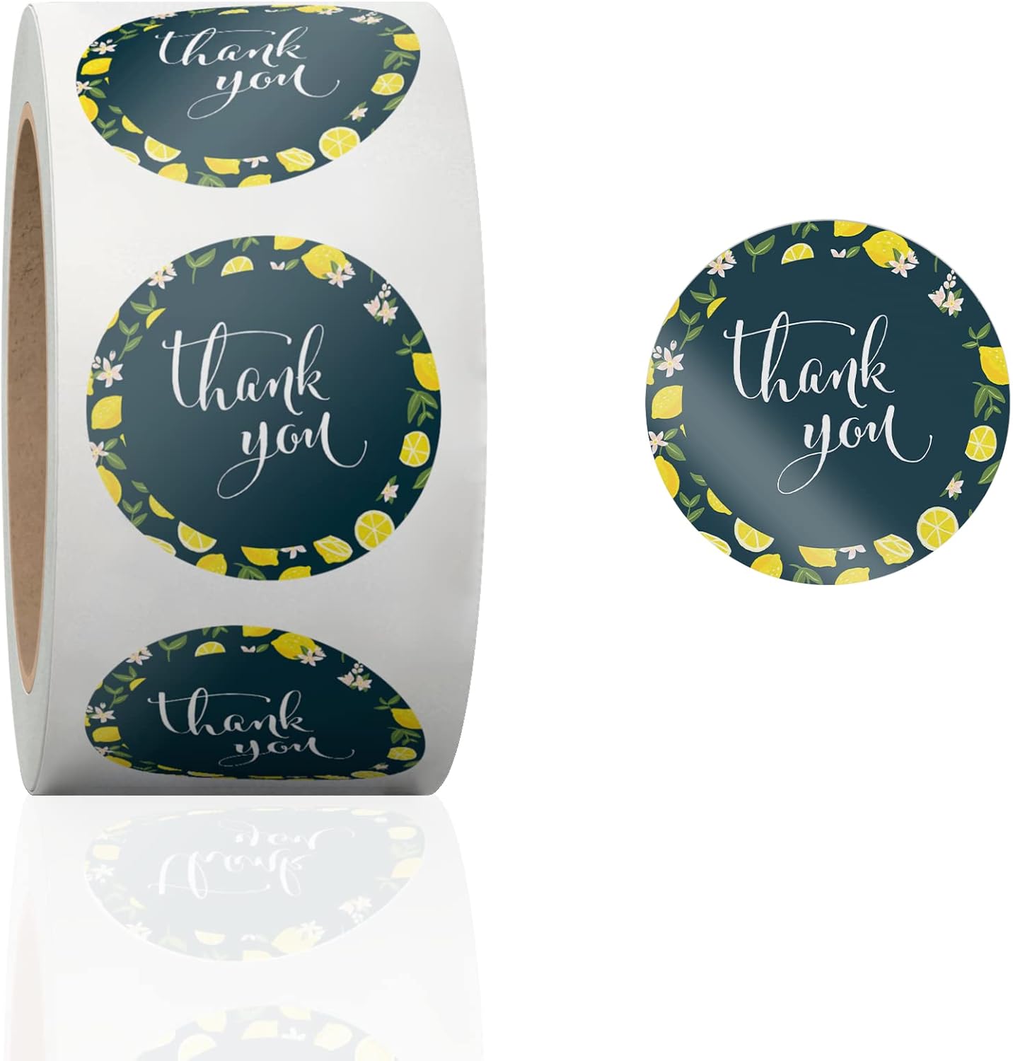 1.5 Inch Round 500 Count Lemons and Flowers Perforated Roll Stickers - Thank You Labels for Favors - Packing Thank You Stickers for Small Business Store Owners